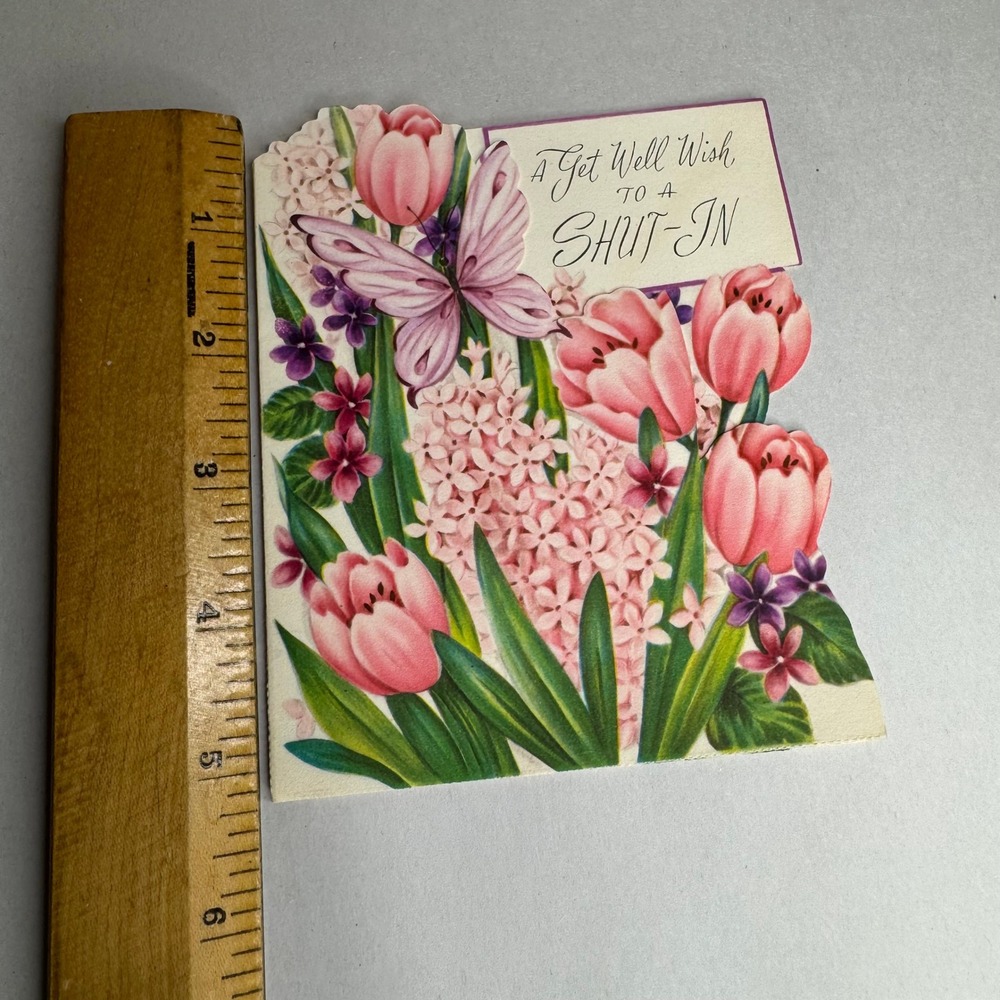 Vintage Gatto New York Get Well Wish to a Shut-In Greeting Card Butterfly Floral